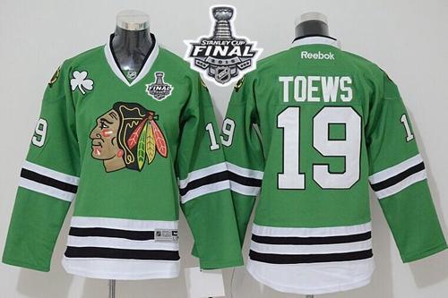 Blackhawks #19 Jonathan Toews Green 2015 Stanley Cup Stitched Youth NHL Jersey