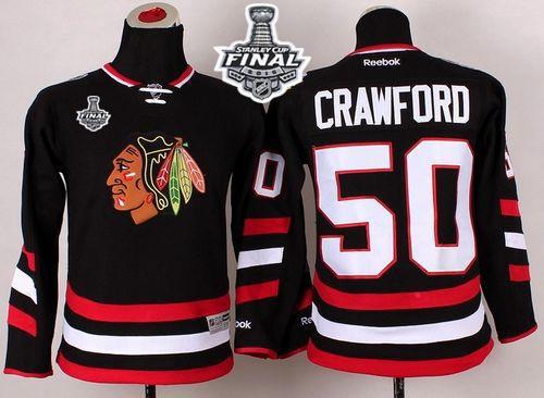 Blackhawks #50 Corey Crawford Black 2014 Stadium Series 2015 Stanley Cup Stitched Youth NHL Jersey