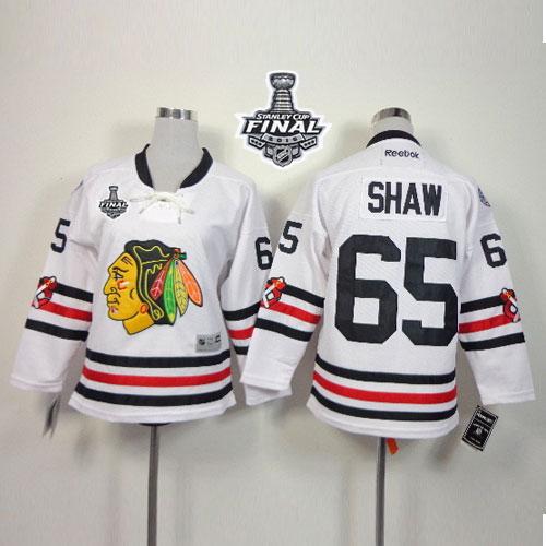 Blackhawks #65 Andrew Shaw White 2015 Winter Classic Stanley Cup Stitched Youth NHL Jersey