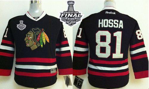 Blackhawks #81 Marian Hossa Black 2015 Stanley Cup Stitched Youth NHL Jersey