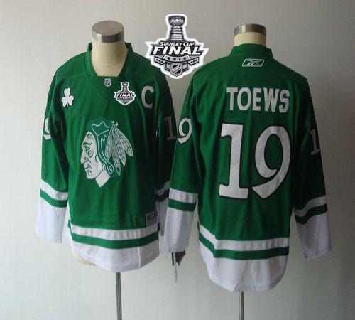 Blackhawks #19 Jonathan Toews Green St. Patty's Day 2015 Stanley Cup Stitched Youth NHL Jersey