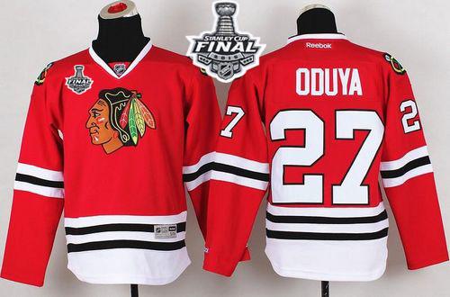 Blackhawks #27 Johnny Oduya Red 2015 Stanley Cup Stitched Youth NHL Jersey