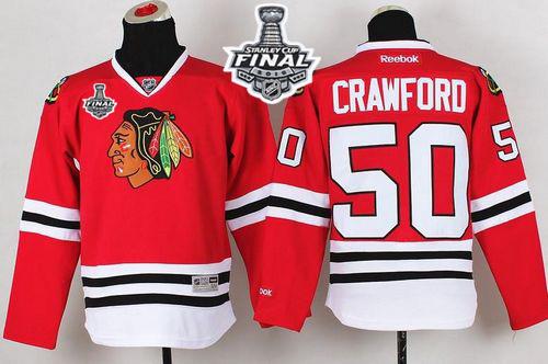 Blackhawks #50 Corey Crawford Red 2015 Stanley Cup Stitched Youth NHL Jersey