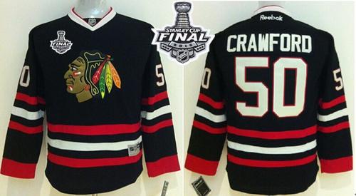 Blackhawks #50 Corey Crawford Black 2015 Stanley Cup Stitched Youth NHL Jersey
