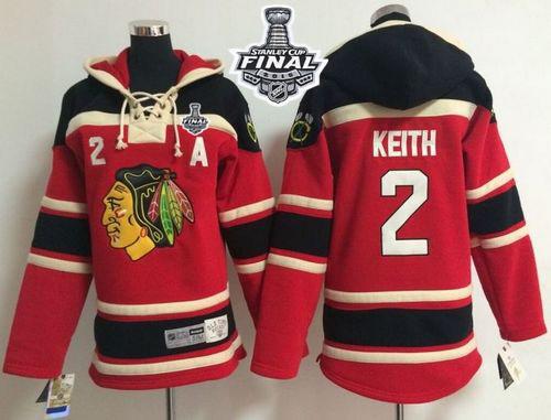 Blackhawks #2 Duncan Keith Red Sawyer Hooded Sweatshirt 2015 Stanley Cup Stitched Youth NHL Jersey