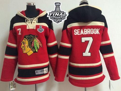 Blackhawks #7 Brent Seabrook Red Sawyer Hooded Sweatshirt 2015 Stanley Cup Stitched Youth NHL Jersey