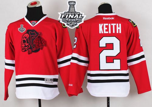 Blackhawks #2 Duncan Keith Red(Red Skull) 2015 Stanley Cup Stitched Youth NHL Jersey