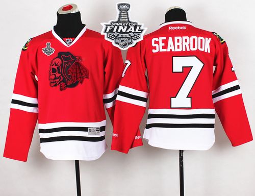 Blackhawks #7 Brent Seabrook Red(Red Skull) 2015 Stanley Cup Stitched Youth NHL Jersey
