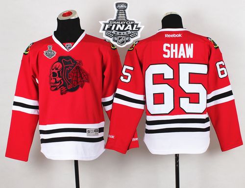 Blackhawks #65 Andrew Shaw Red(Red Skull) 2015 Stanley Cup Stitched Youth NHL Jersey