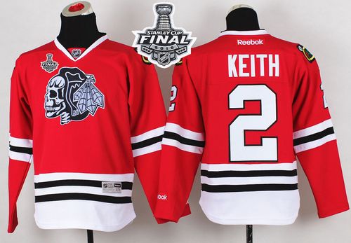 Blackhawks #2 Duncan Keith Red(White Skull) 2015 Stanley Cup Stitched Youth NHL Jersey
