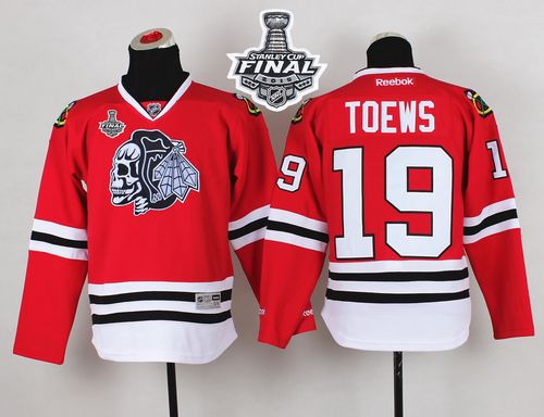 Blackhawks #19 Jonathan Toews Red(White Skull) 2015 Stanley Cup Stitched Youth NHL Jersey