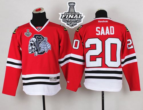 Blackhawks #20 Brandon Saad Red(White Skull) 2015 Stanley Cup Stitched Youth NHL Jersey