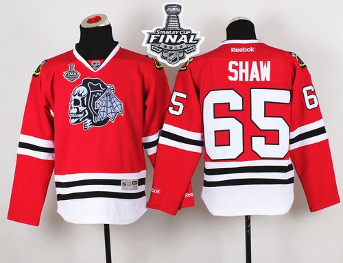 Blackhawks #65 Andrew Shaw Red(White Skull) 2015 Stanley Cup Stitched Youth NHL Jersey
