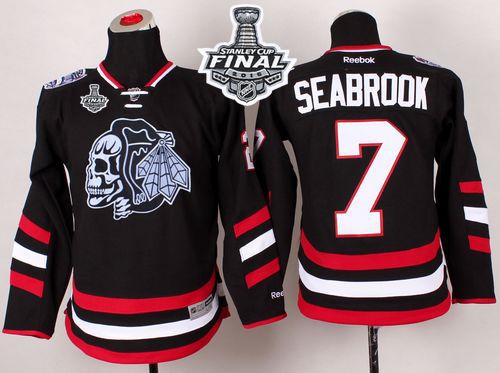 Blackhawks #7 Brent Seabrook Black(White Skull) 2014 Stadium Series 2015 Stanley Cup Stitched Youth NHL Jersey