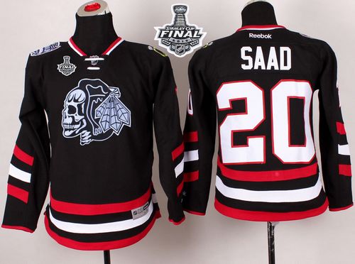 Blackhawks #20 Brandon Saad Black(White Skull) 2014 Stadium Series 2015 Stanley Cup Stitched Youth NHL Jersey
