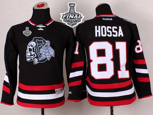 Blackhawks #81 Marian Hossa Black(White Skull) 2014 Stadium Series 2015 Stanley Cup Stitched Youth NHL Jersey