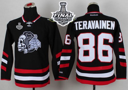Blackhawks #86 Teuvo Teravainen Black(White Skull) 2014 Stadium Series 2015 Stanley Cup Stitched Youth NHL Jersey