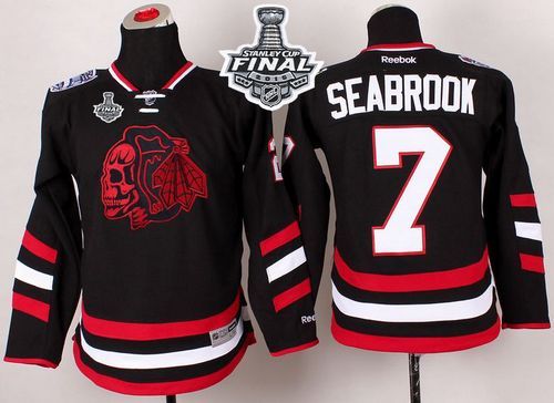 Blackhawks #7 Brent Seabrook Black(Red Skull) 2014 Stadium Series 2015 Stanley Cup Stitched Youth NHL Jersey