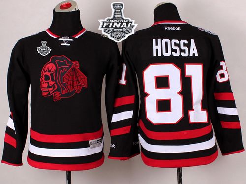 Blackhawks #81 Marian Hossa Black(Red Skull) 2014 Stadium Series 2015 Stanley Cup Stitched Youth NHL Jersey