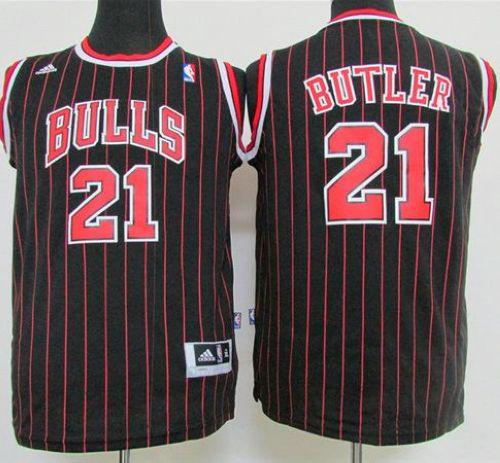 Bulls #21 Jimmy Butler Black Strip Stitched Youth NBA Jersey