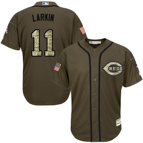 Reds #11 Barry Larkin Green Salute to Service Stitched Youth MLB Jersey