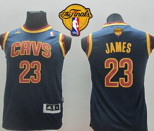 Revolution 30 Cavaliers #23 LeBron James Dark Blue The Finals Patch Stitched Youth NBA Jersey