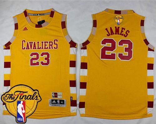 Cavaliers #23 LeBron James Gold Hardwood Classics Performance The Finals Patch Stitched Youth NBA Jersey