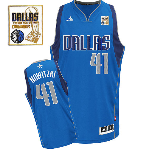 Mavericks Champion Patch #41 Dirk Nowitzki Baby Blue Revolution 30 Stitched Youth NBA Jersey