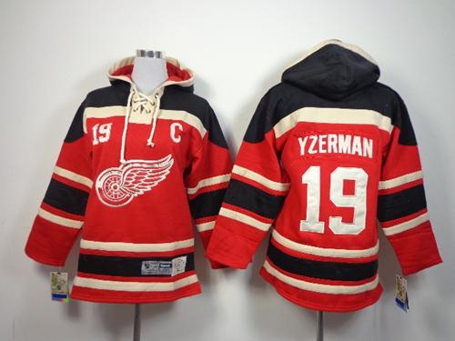 Red Wings #19 Steve Yzerman Red Sawyer Hooded Sweatshirt Stitched Youth NHL Jersey