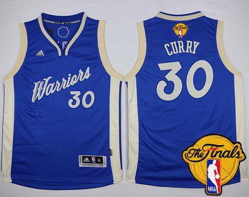 Warriors #30 Stephen Curry Blue 2015-2016 Christmas Day The Finals Patch Stitched Youth NBA Jersey
