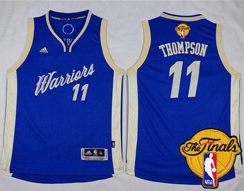 Warriors #11 Klay Thompson Blue 2015-2016 Christmas Day The Finals Patch Stitched Youth NBA Jersey