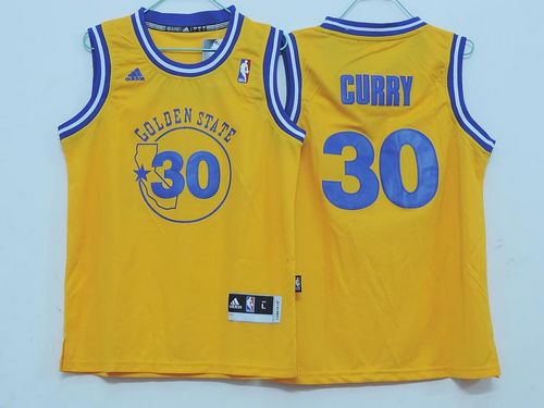 Warriors #30 Stephen Curry Gold Throwback Stitched Youth NBA Jersey