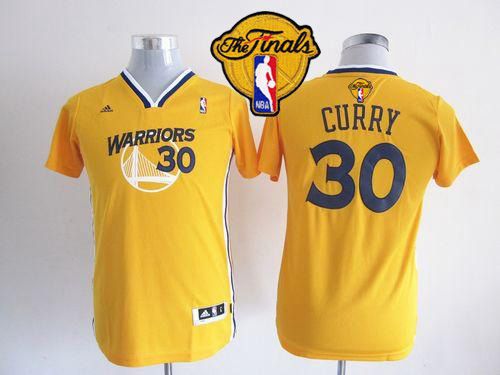 Warriors #30 Stephen Curry Gold Alternate The Finals Patch Stitched Youth NBA Jersey