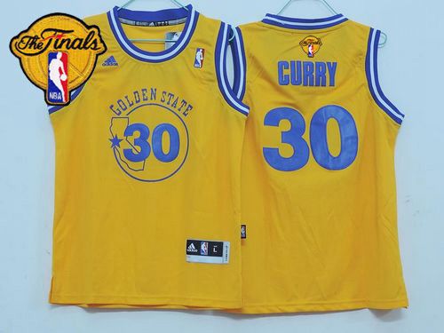 Warriors #30 Stephen Curry Gold Throwback The Finals Patch Stitched Youth NBA Jersey