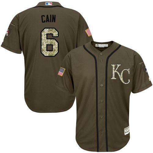 Royals #6 Lorenzo Cain Green Salute to Service Stitched Youth MLB Jersey