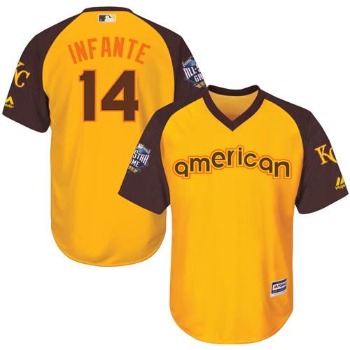 Royals #14 Omar Infante Gold 2016 All-Star American League Stitched Youth MLB Jersey