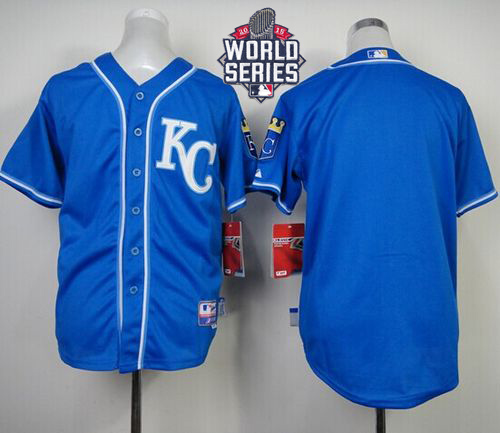 Royals Blank Blue Cool Base W/2015 World Series Patch Stitched Youth MLB Jersey