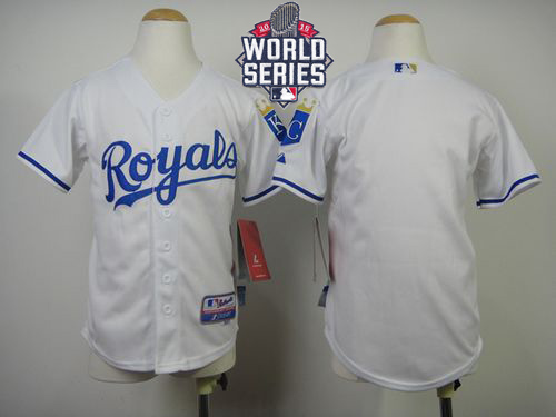 Royals Blank White Cool Base W/2015 World Series Patch Stitched Youth MLB Jersey