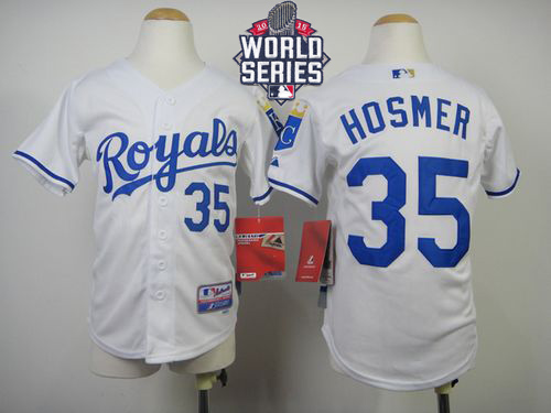 Royals #35 Eric Hosmer White Cool Base W/2015 World Series Patch Stitched Youth MLB Jersey