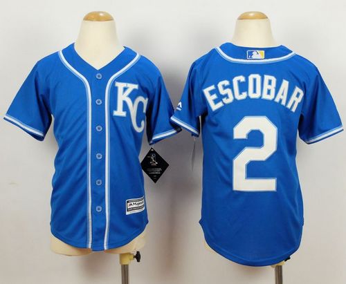 Royals #2 Alcides Escobar Blue Alternate 2 Cool Base Stitched Youth MLB Jersey