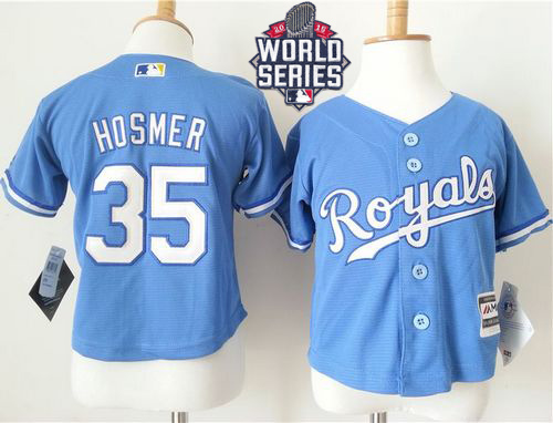 Toddler Royals #35 Eric Hosmer Light Blue Alternate 1 Cool Base W/2015 World Series Patch Stitched MLB Jersey