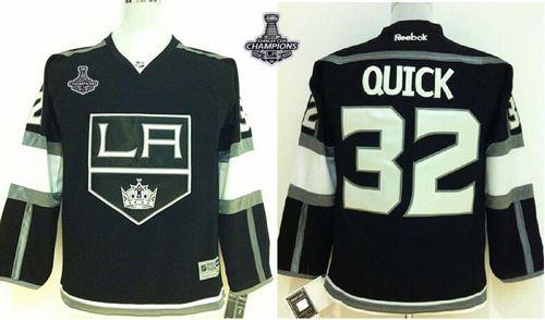 Kings #32 Jonathan Quick Black Home 2014 Stanley Cup Champions Stitched Youth NHL Jersey