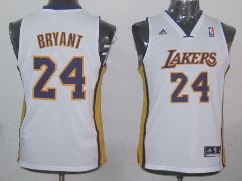 Lakers #24 Kobe Bryant White Champion Patch Stitched Youth NBA Jersey