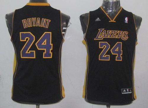 Lakers #24 Kobe Bryant Black Champion Patch Stitched Youth NBA Jersey