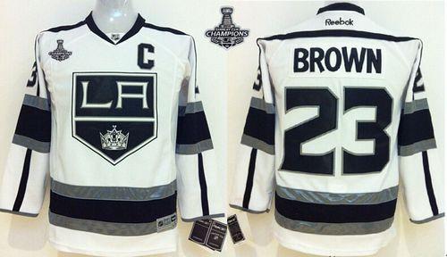 Kings #23 Dustin Brown White Road 2014 Stanley Cup Champions Stitched Youth NHL Jersey