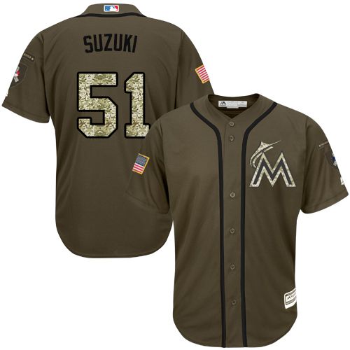 Marlins #51 Ichiro Suzuki Green Salute to Service Stitched Youth MLB Jersey