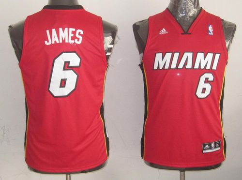 Heat #6 LeBron James Red Stitched Youth NBA Jersey