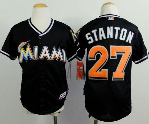 Marlins #27 Giancarlo Stanton Black Cool Base Stitched Youth MLB Jersey