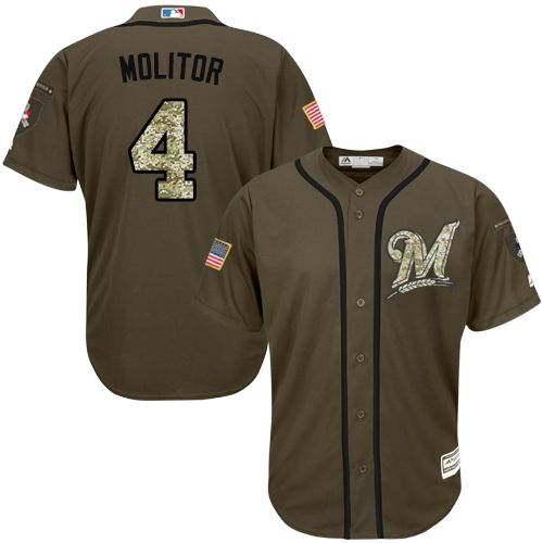 Brewers #4 Paul Molitor Green Salute to Service Stitched Youth MLB Jersey