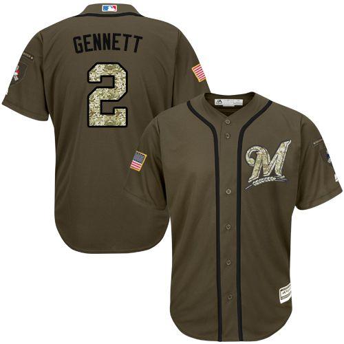 Brewers #2 Scooter Gennett Green Salute to Service Stitched Youth MLB Jersey